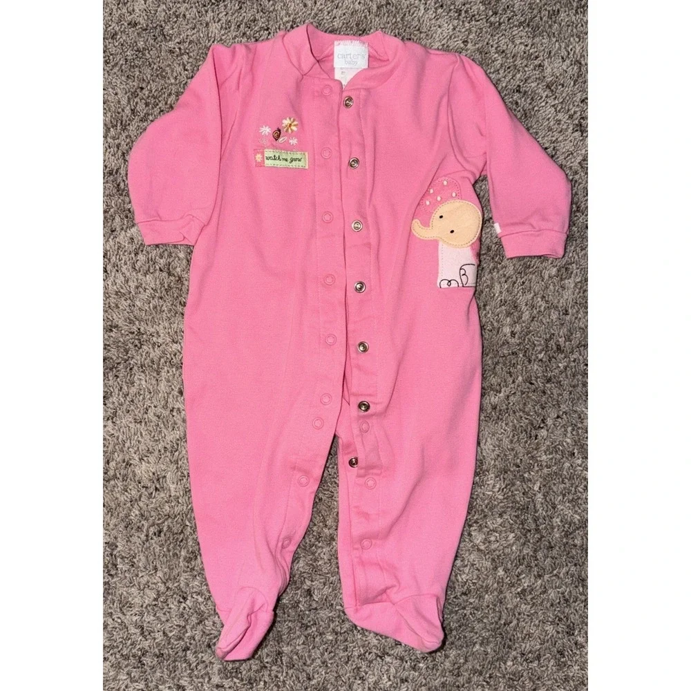 Vintage Carter's Pink Baby‎ Girl Watch Me Grow With Elephant 6-9 Months